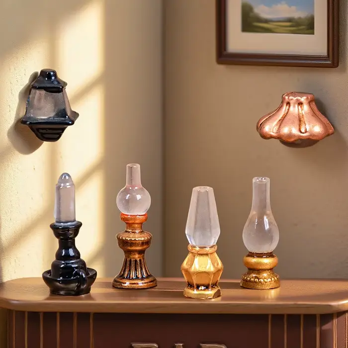 30 pièces de mini lampes à huile rétro lumineuses, mini lampadaires, éclairage LED, miniatures, bric