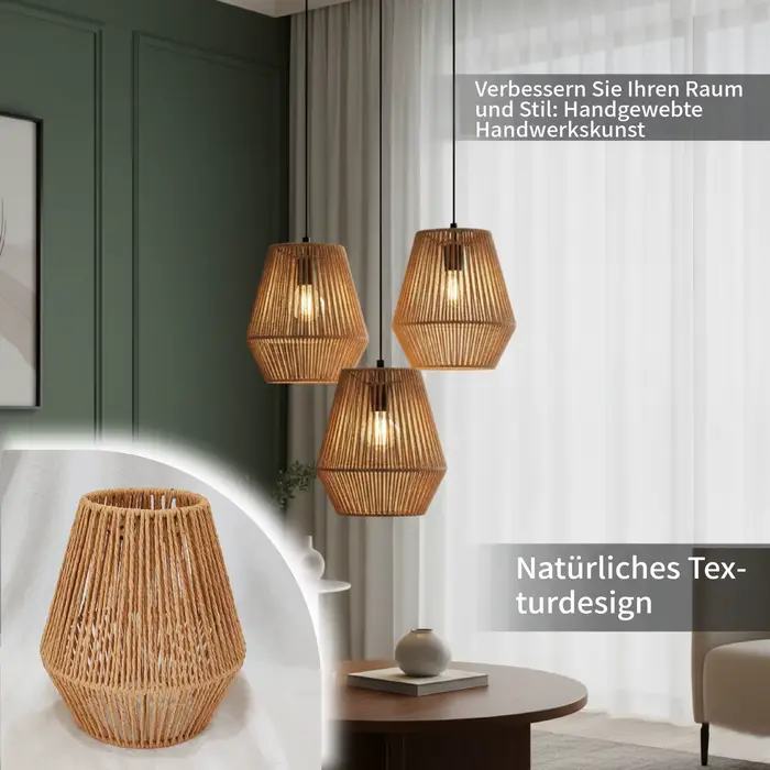 Abat-jour suspendu en rotin tressé bohème hôte de lampe en macramé artisanale pour salon douillet style farmhouse décoration Airbnb occassions spéciales