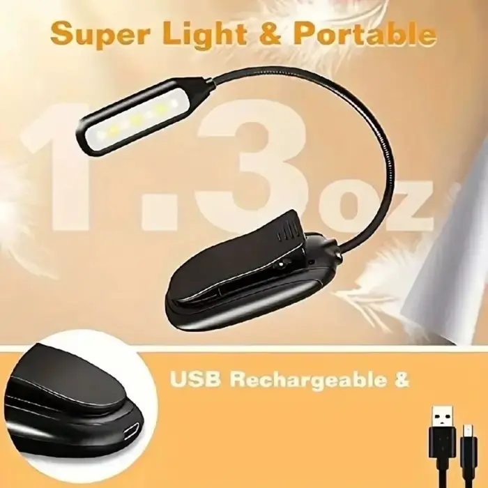 Lampe de lecture LED avec clip pour piano et travail nocturne, éclairage bleu personnalisable, variateur à trois vitesses, design portable et stable