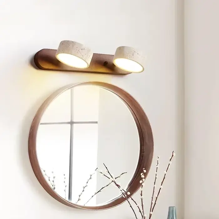 Traverttine Duo applique murale Wabi Sabi créatif rond LED rotatif lumière salle de bain lavable coiffeuse miroir avant lampes