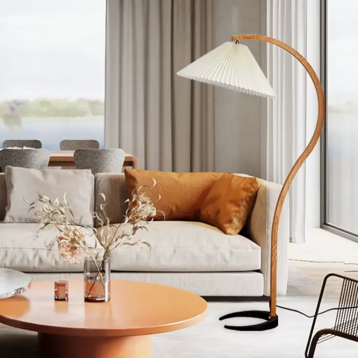 Lampadaire LED plissé en bois naturel créatif nordique
