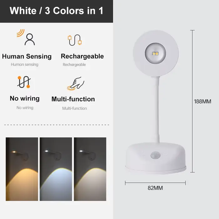 Lampe murale à détecteur de mouvement, veilleuse sans fil, rechargeable par USB, lampe LED avec télé