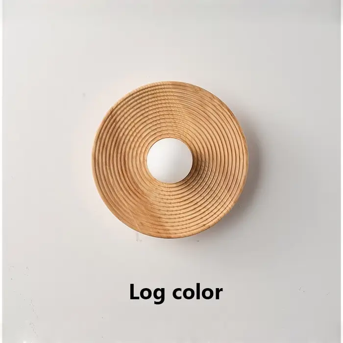 Applique Murale Ronde en Bois de Style Rétro Japonais Nordique, Luminaire Décoratif d'Nik, Idéal pou