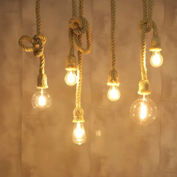 Lampes suspendues en corde de chanvre Vintage rétro Loft lampe suspendue industrielle pour salon cuisine luminaires de maison Luminaire de décoration