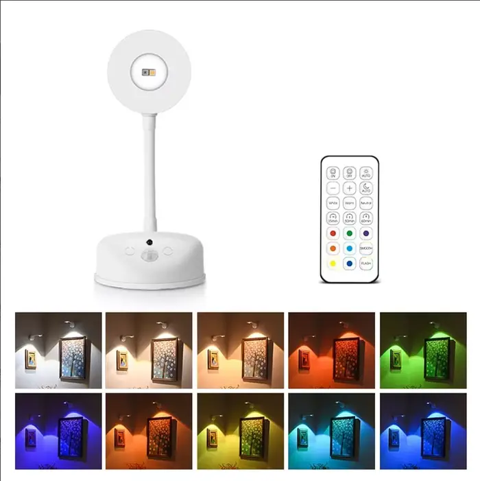 Lumière murale sans fil à détection humaine USB, couleurs RGB, projecteur LED à intensité variable p