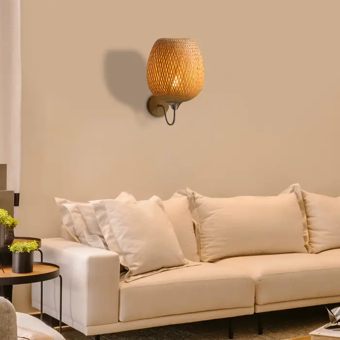 Applique Murale Vintage en Rotin et Bambou