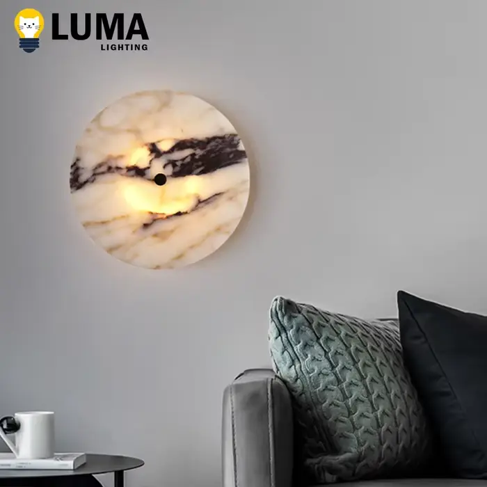 Applique murale ronde en marbre Calacatta en pierre naturelle de luxe italienne pour salon