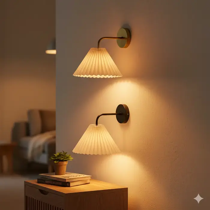 Appliques murales modernes et simples à LED en métal avec abat-jour plissé incurvé