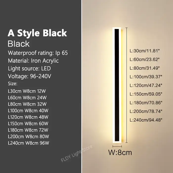 Applique Murale Minimaliste Imperméable à Longue Bande, Luminaire Décoratif d'Extérieur, Idéal pour 