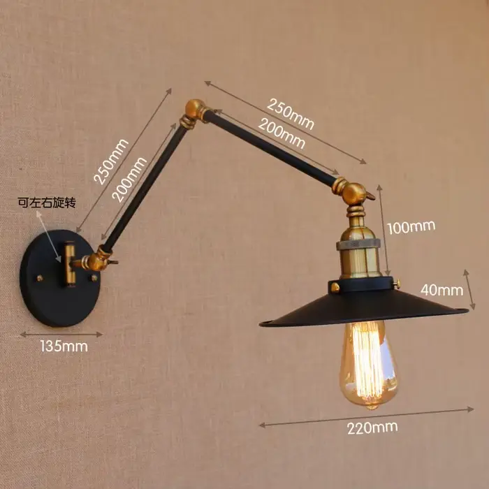 Applique Murale LED à Bras Pivotant Long et Réglable, Style Rétro Vintage, Loft, Applique Industriel