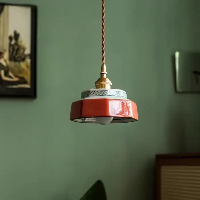 Lampe suspendue en céramique peinte Wabi Sabi