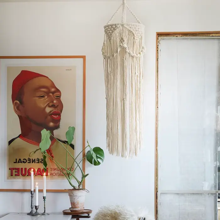 Abat-jour en macramé avec pompon BEILIOU motif floral tricoté à la main pour décoration rétro et nostalgique de maison et salon occasions spéciales