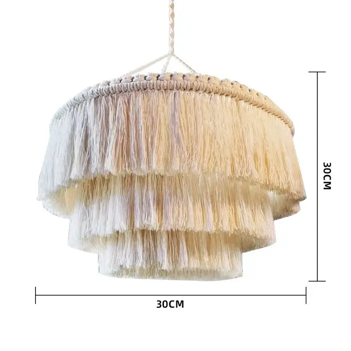 Abat-jour en tapisserie tissée à la main, abat-jour rustique exquis en macramé avec pompons, abat-jo