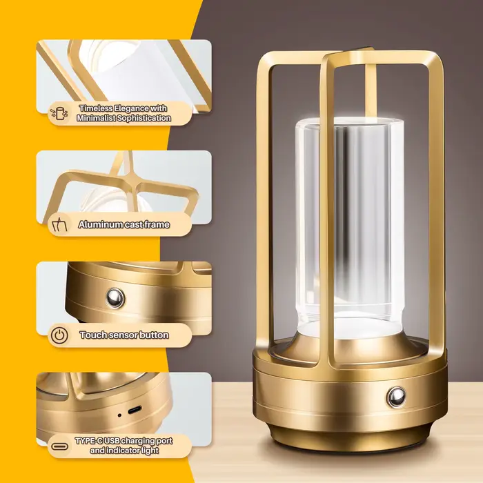 Lampe de table LED rechargeable avec abat-jour en plastique, lampe de bureau intelligente, source de lumière douce et uniforme pour chambre à coucher, salon, bar et camping