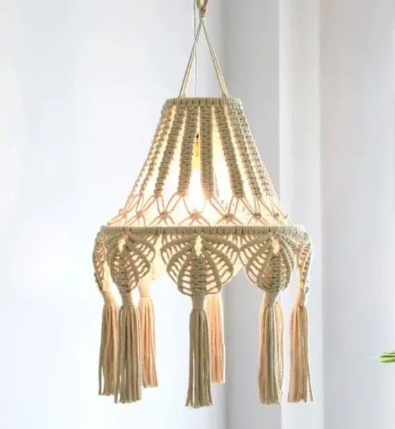 Abat-Jour en Macramé à Pompons 2026, Décoration Bohème Nordique en Coton pour Salon et Chambre, Tapis de Yoga, Couverture de Lampe ```
